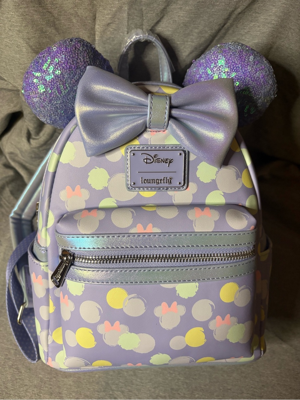 Loungefly Lavender Minnie Mouse Iridescent Bow Mini Backpack